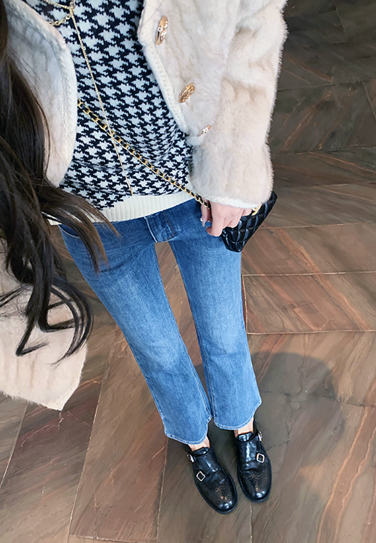 Cowhide double buckle round toe thick heel loafers CA25030318BK