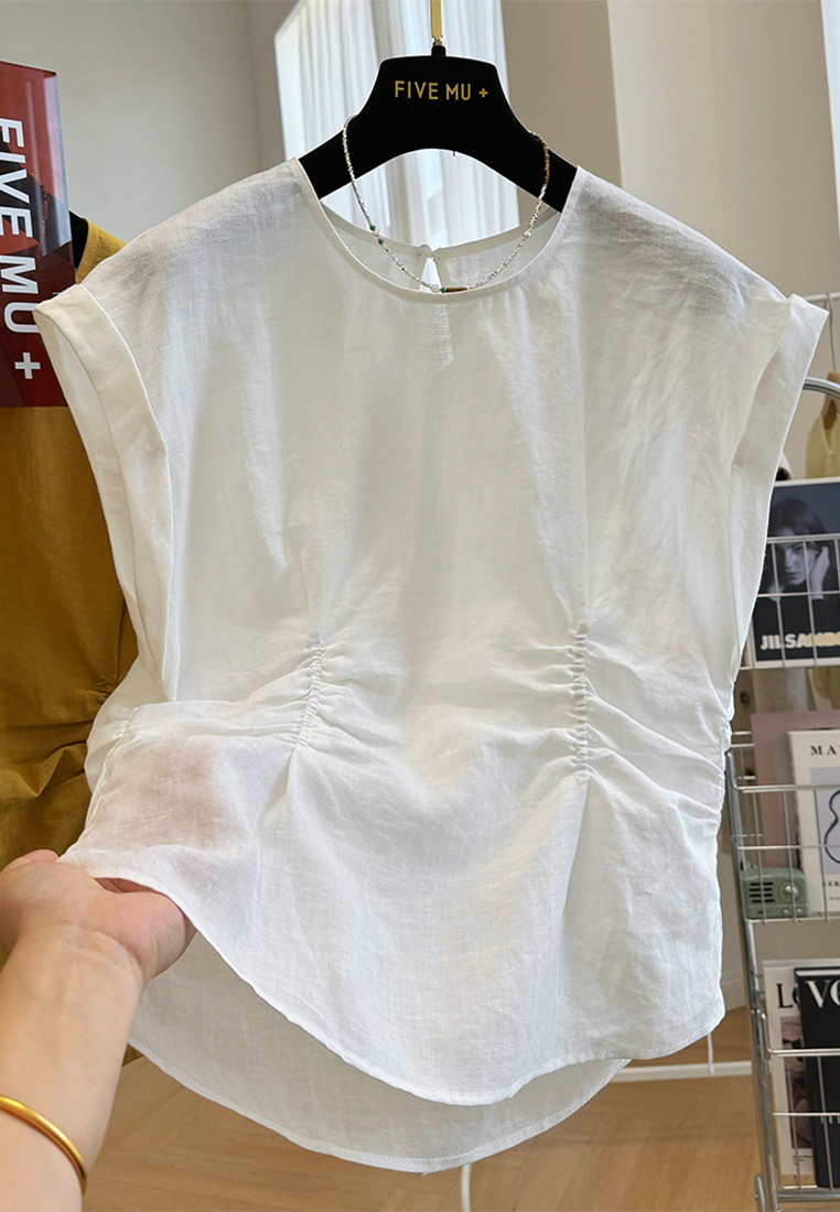 Summer new pure ramie sleeveless shirt CA25070907W