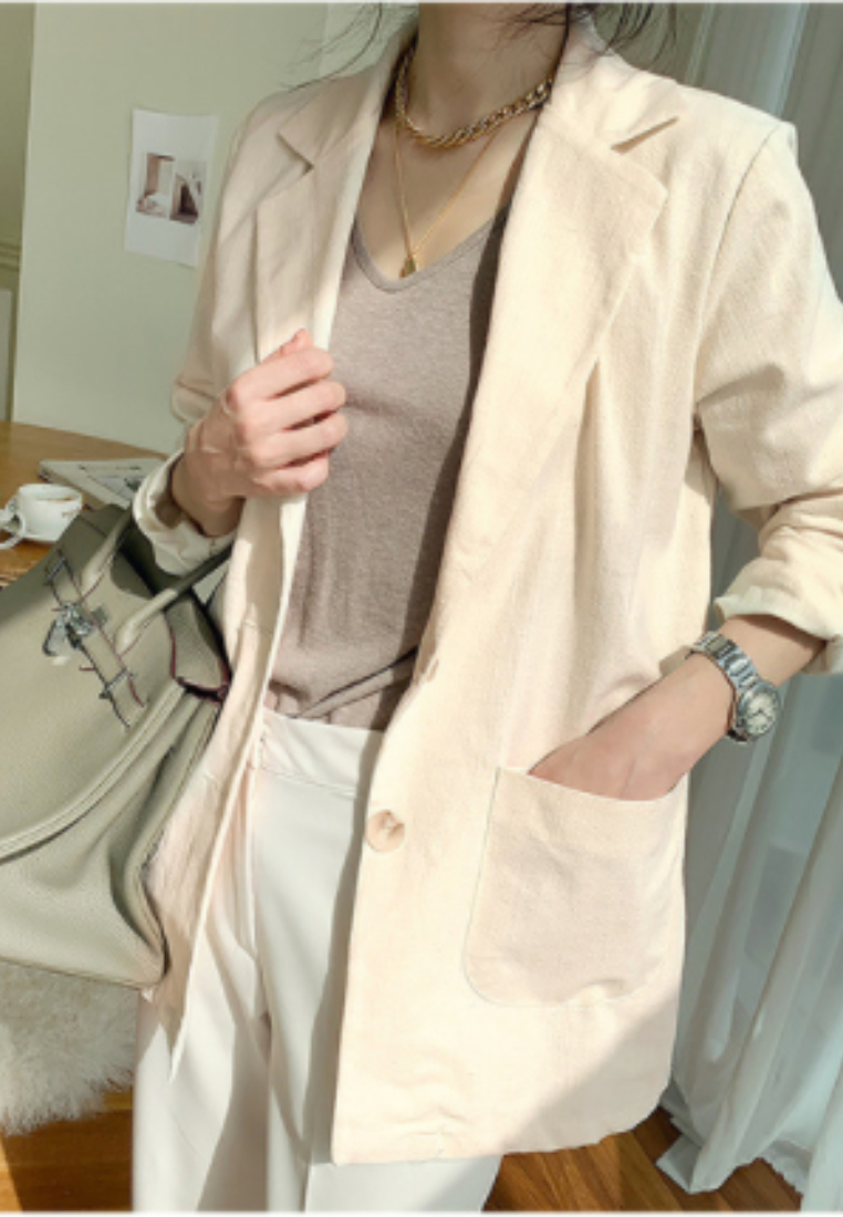 New casual long sleeved cotton linen jacket CA25091907KIkA