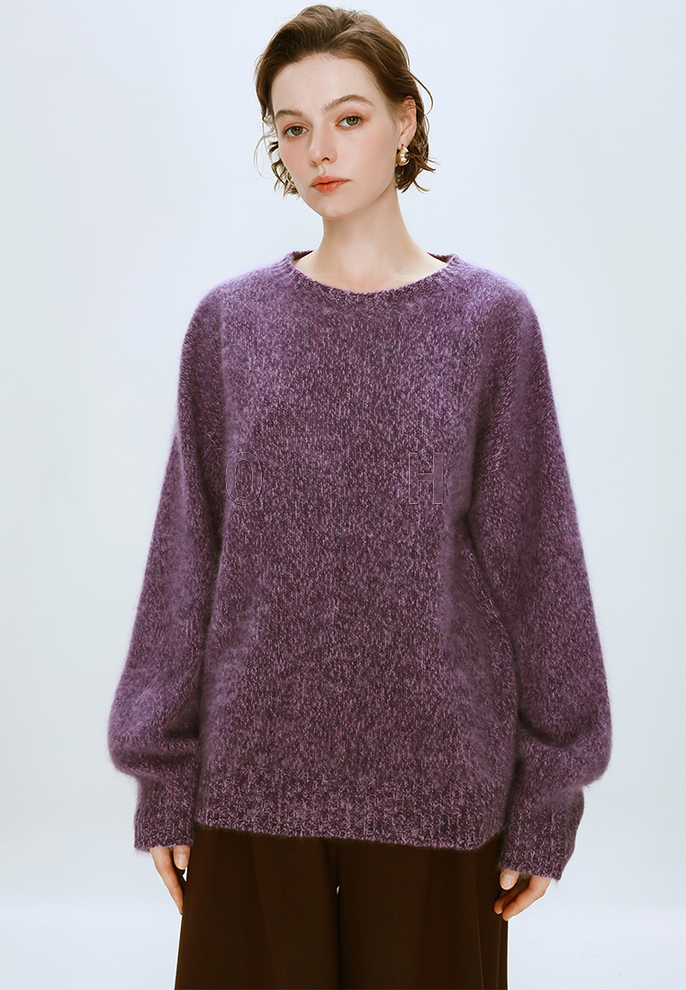 Autumn/Winter Wool Brushed Floral Yarn Knit Crew Neck Sweater CA25110307BL