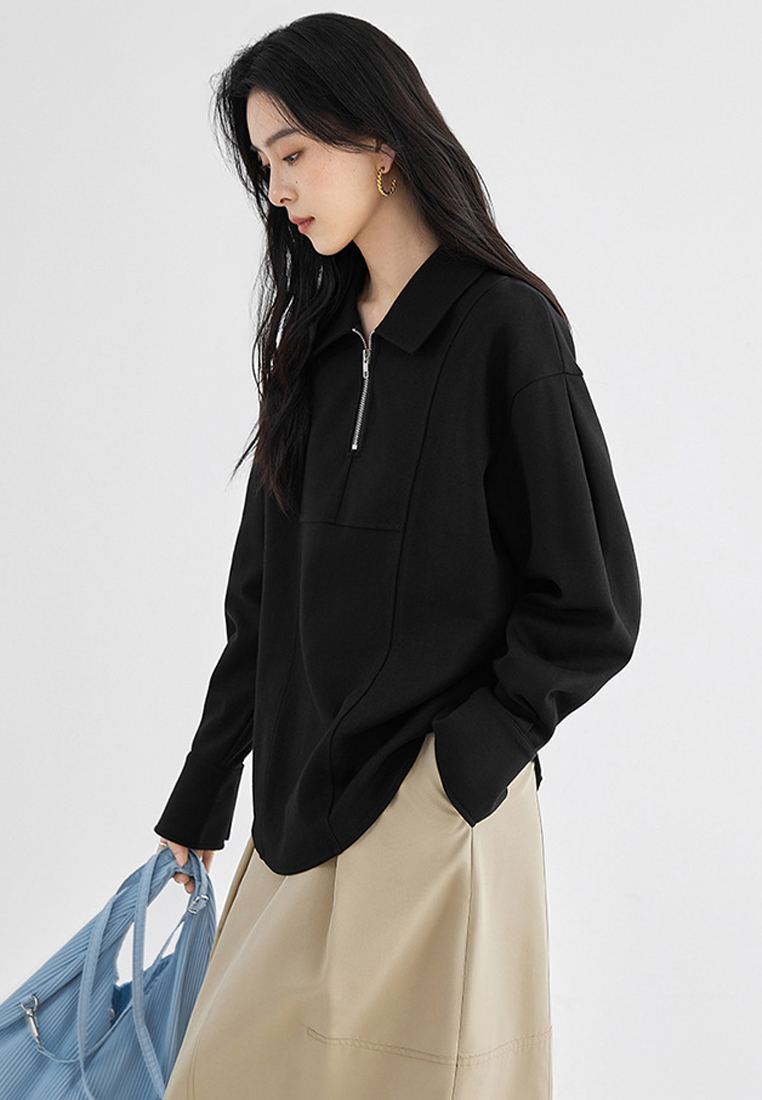 Simple design zipper lapel commuting top sweatshirt CA120407BE