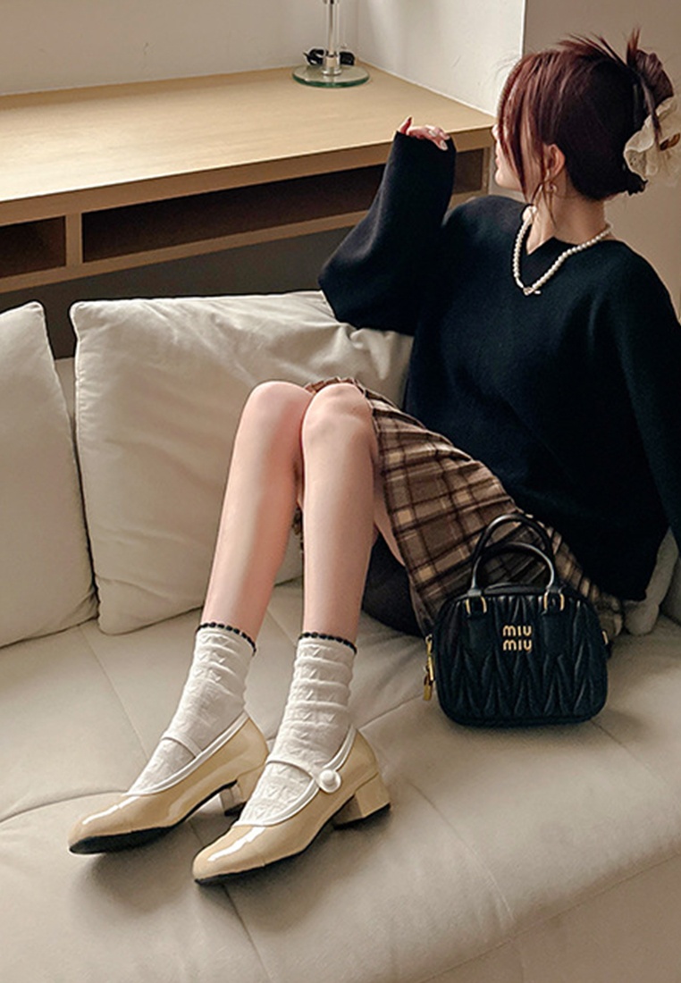 New style Mary Jane thick mid-heeled shoes with one-line buckle CA225042207BK