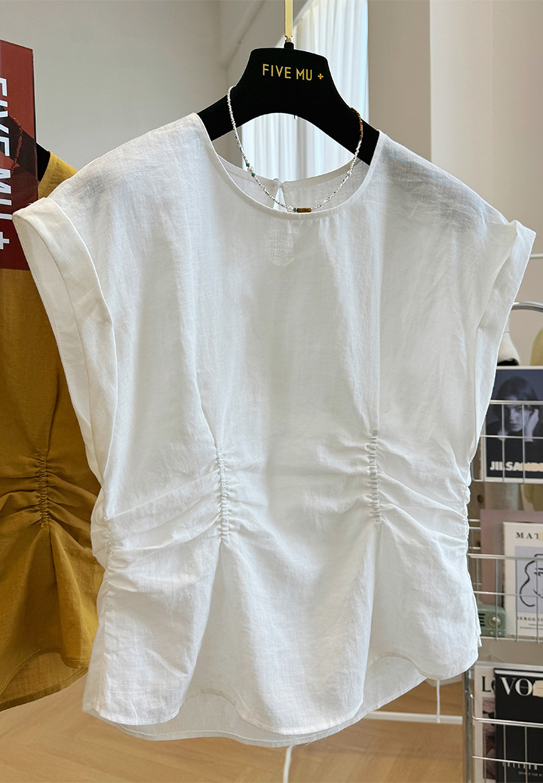 Summer new pure ramie sleeveless shirt CA25070907W