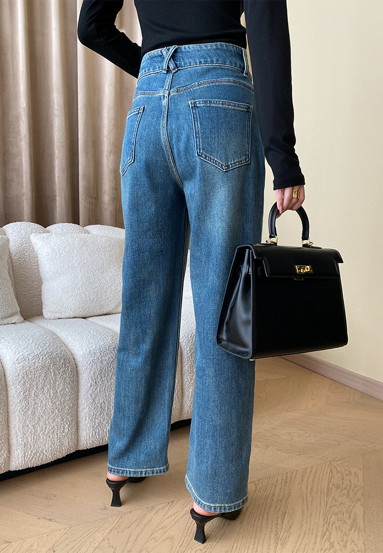 Autumn and winter high waist straight wide leg mopping jeans CA25092507LGBL