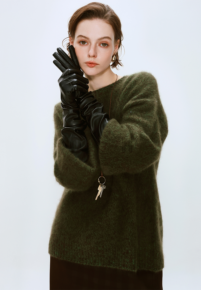 Autumn/Winter Wool Brushed Floral Yarn Knit Crew Neck Sweater CA25110307BL