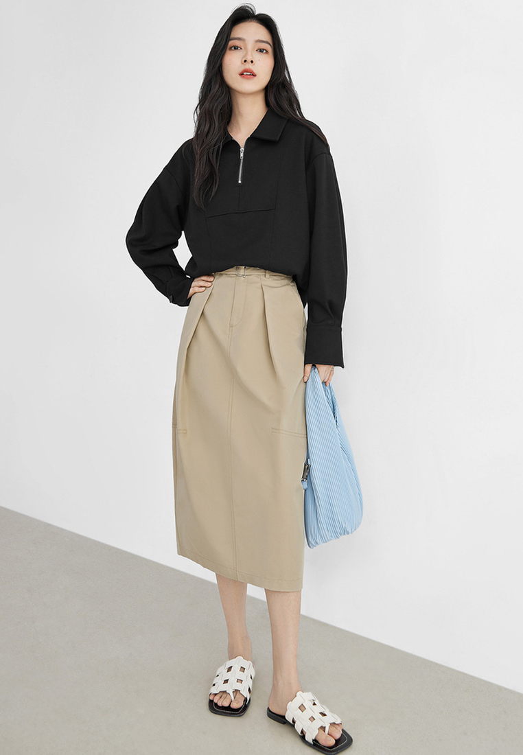 Simple design zipper lapel commuting top sweatshirt CA120407BE