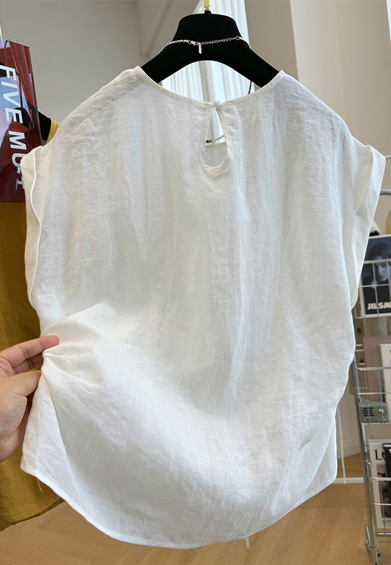 Summer new pure ramie sleeveless shirt CA25070907W