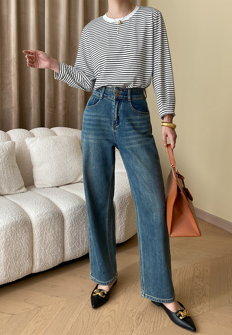 Autumn and winter high waist straight wide leg mopping jeans CA25092507LGBL