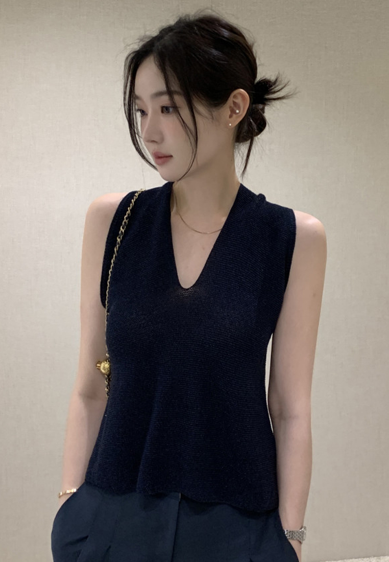 French Simple Solid Color Sleeveless Knitted Vest Top CA25070907W