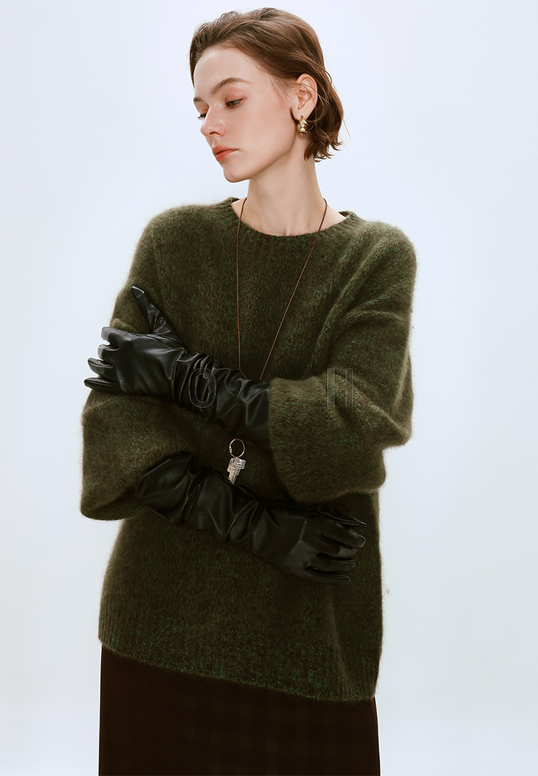 Autumn/Winter Wool Brushed Floral Yarn Knit Crew Neck Sweater CA25110307BL