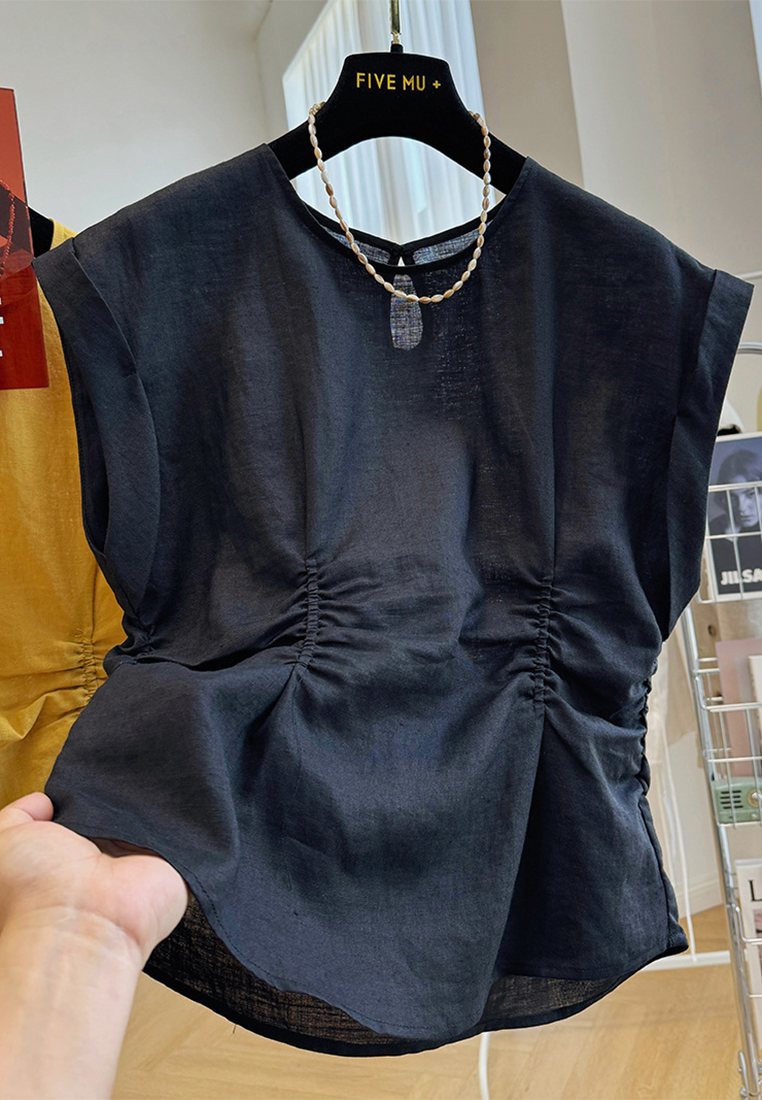 Summer new pure ramie sleeveless shirt CA25070907W