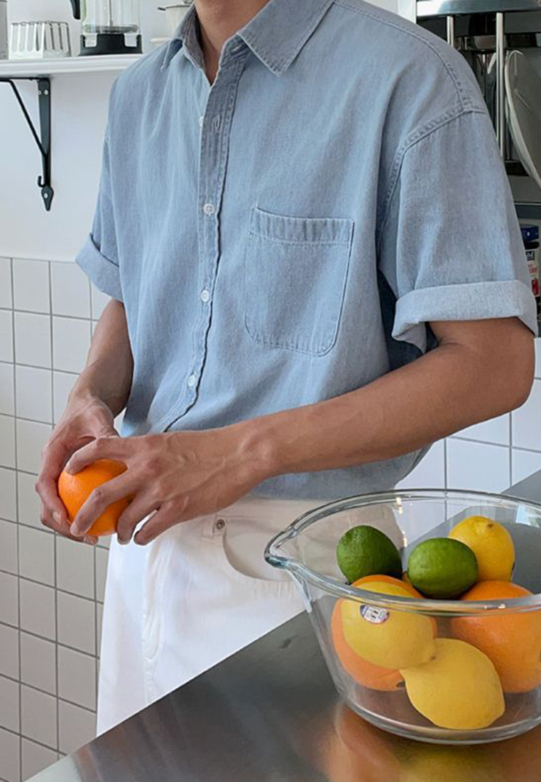 Men's Summer Denim Short Sleeve Shirt Jacket CA24051470LGBL