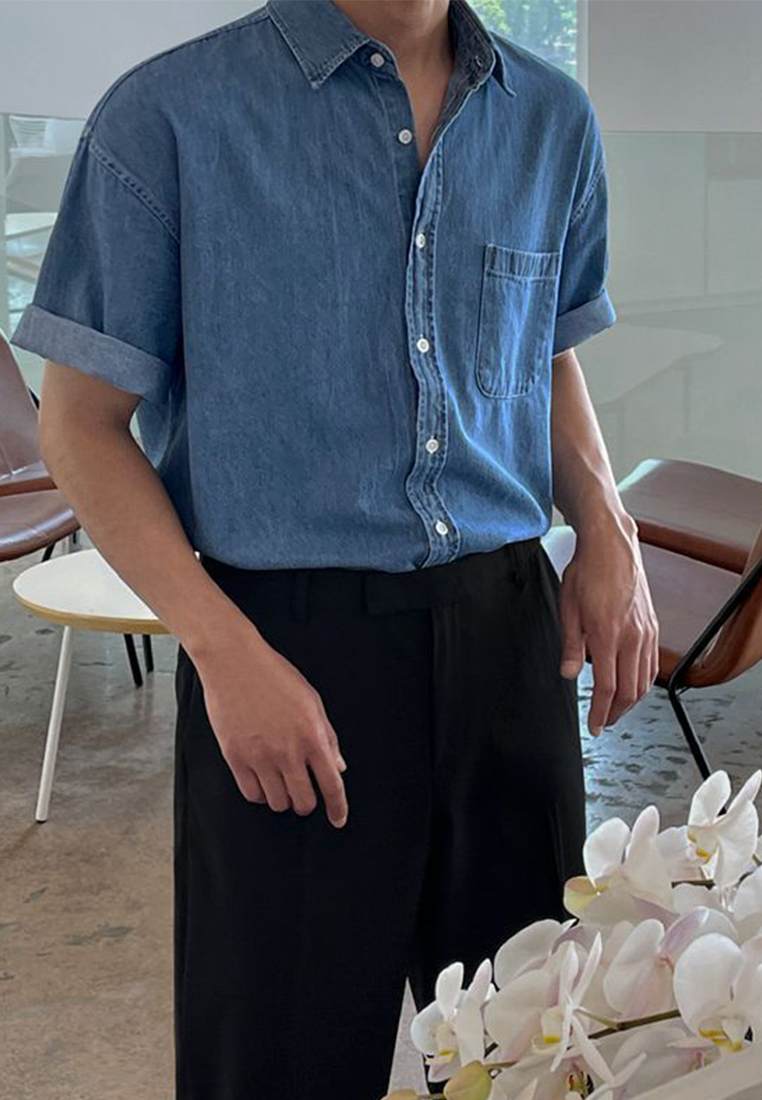 Men's Summer Denim Short Sleeve Shirt Jacket CA24051470LGBL