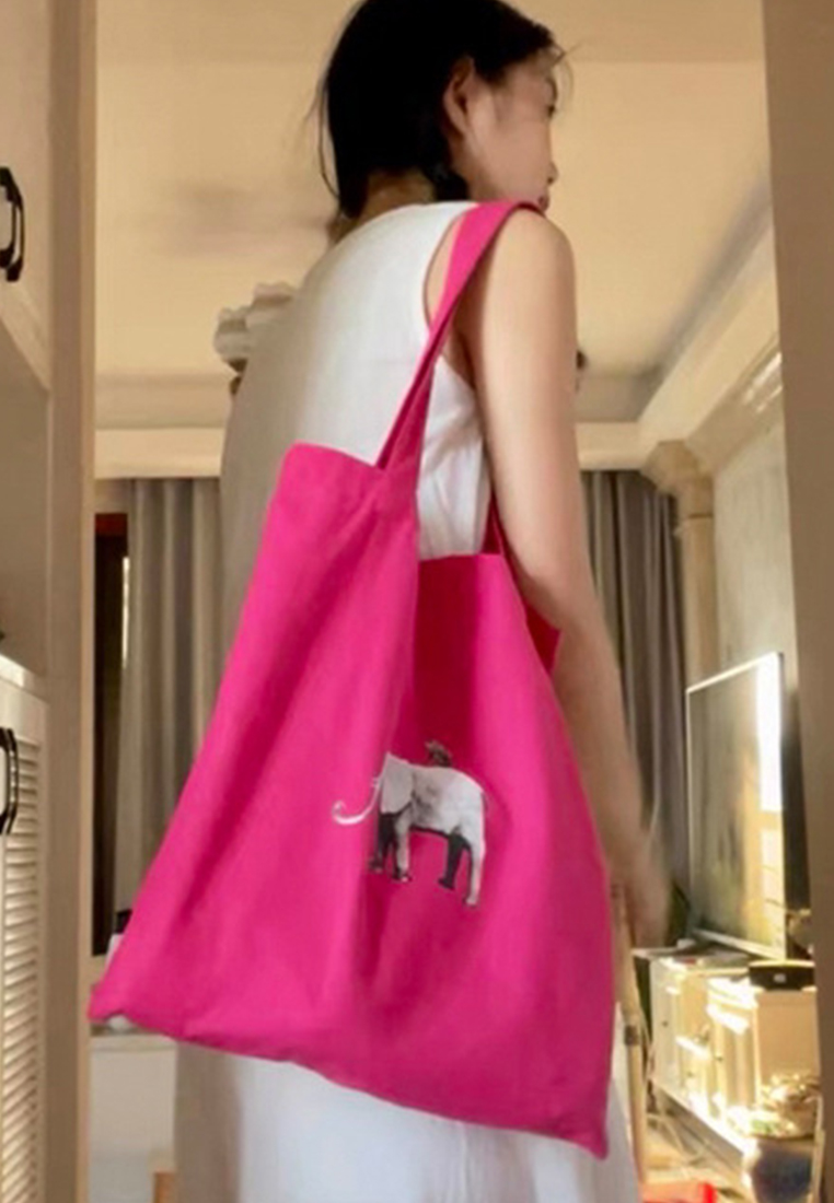 New Rose Red Elephant Cotton Canvas Shoulder Bag CA25061770RD