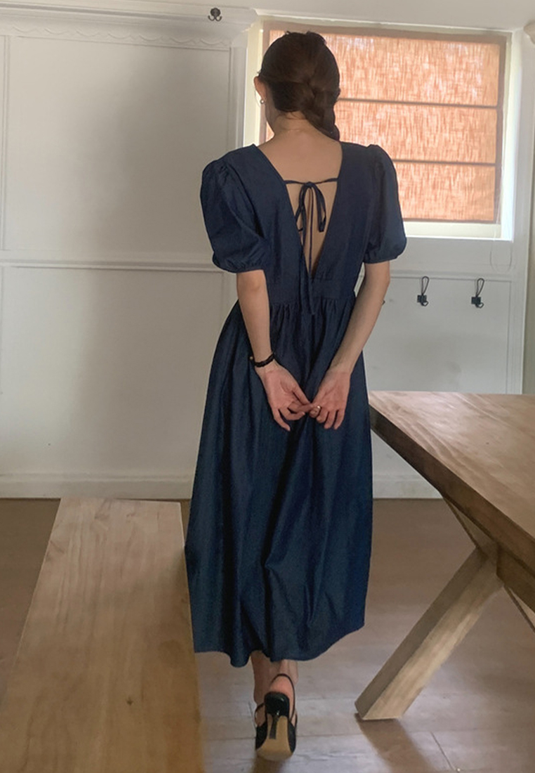 2024 backless lace up solid color dress CA24041070DGBL