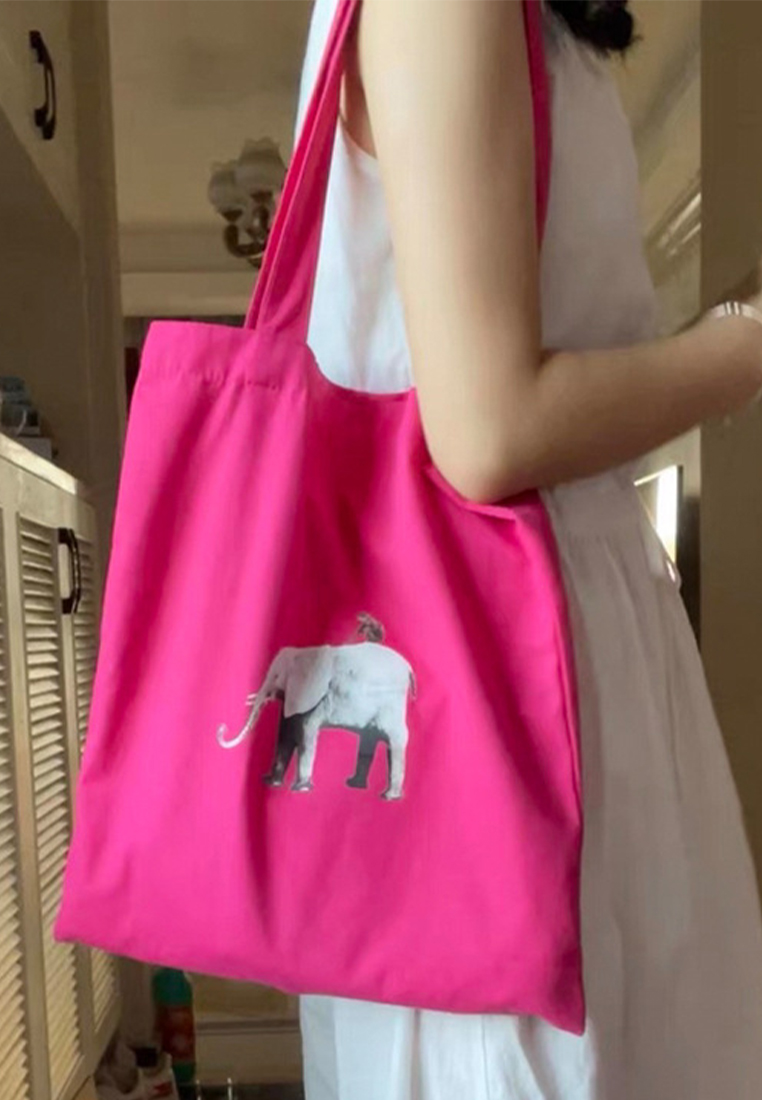 New Rose Red Elephant Cotton Canvas Shoulder Bag CA25061770RD