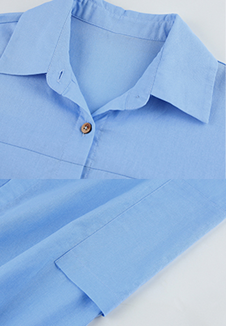 French lapel cotton and linen shirt dress CA225042270BL