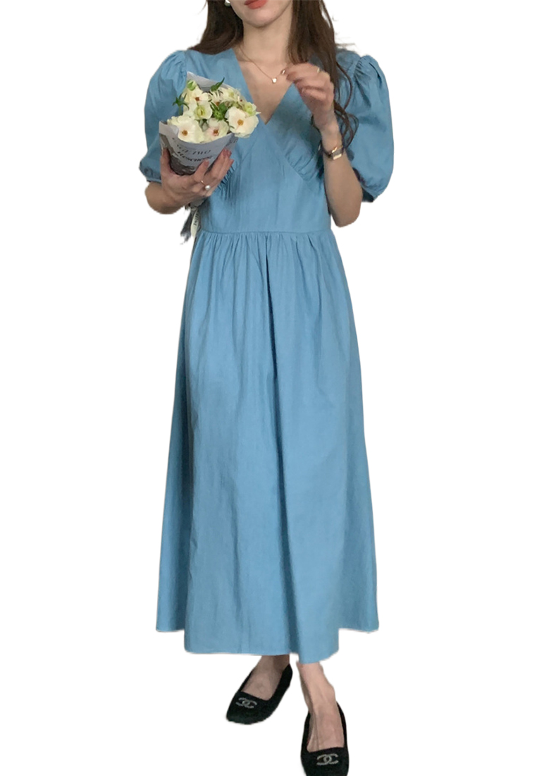 2024 backless lace up solid color dress CA24041070DGBL