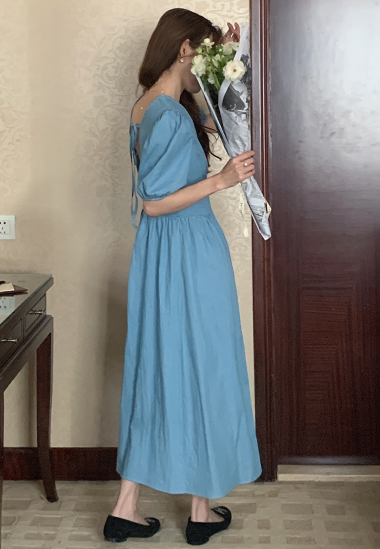 2024 backless lace up solid color dress CA24041070DGBL