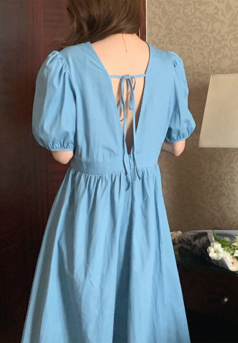 2024 backless lace up solid color dress CA24041070DGBL