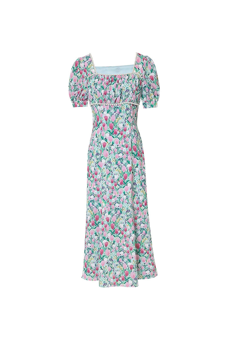 2024 temperament blue waist cinched printed dress CA24090339MT