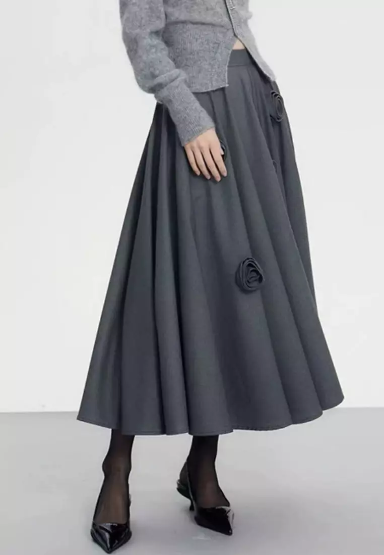 New Three-dimensional Flower Waist Pleated Premium Skirt K102204