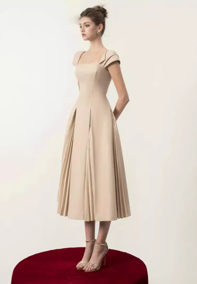 New French style square collar elegant wide swing elegant long dress K100207