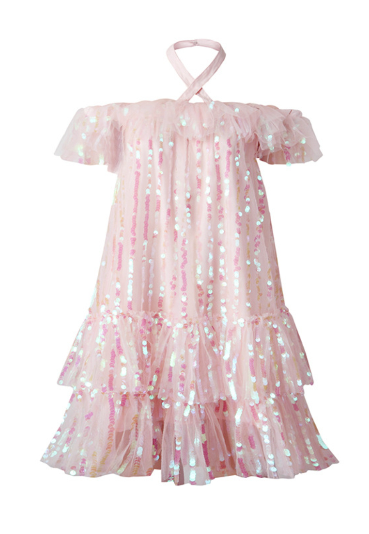 New style off-shoulder sequined tutu mesh dress K100205