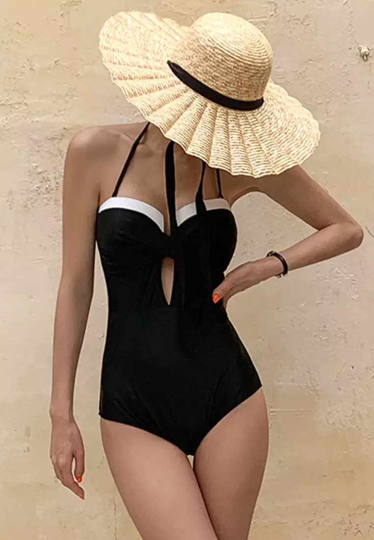 Sexy Halter Sling Covering Belly One-Piece Swimsuit A21071415