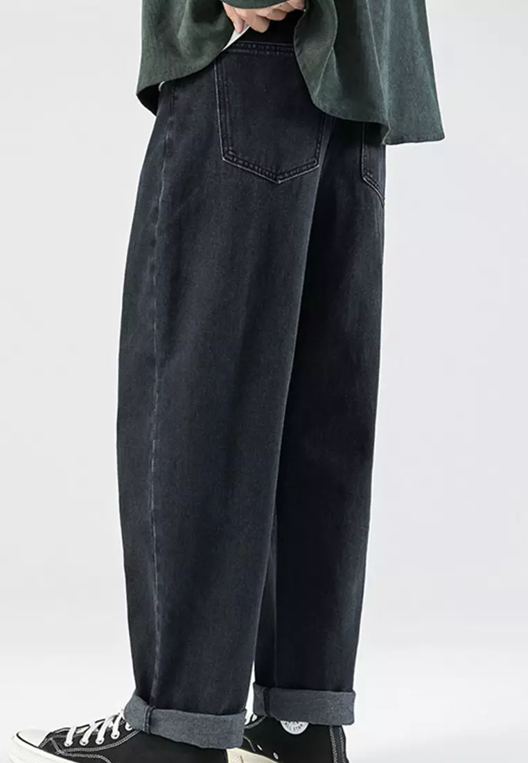 Simple Straight Washed Denim Long Pants A22050331BK