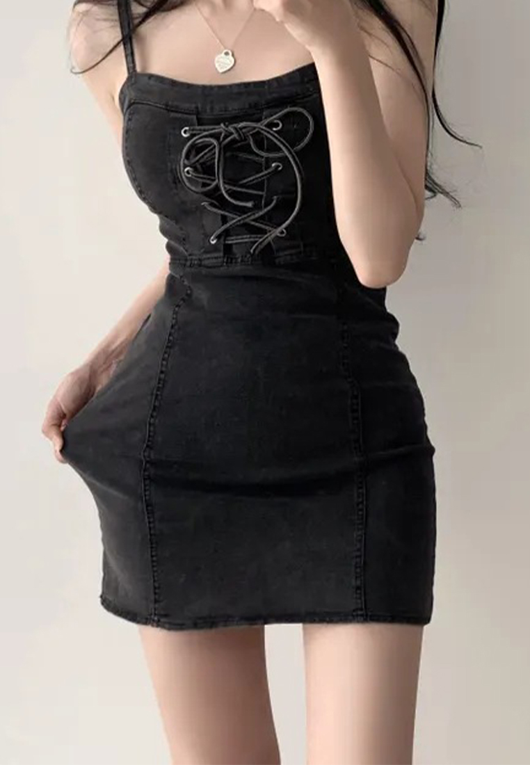 Versatile and sexy waist cinching suspender dress CA25032757BL