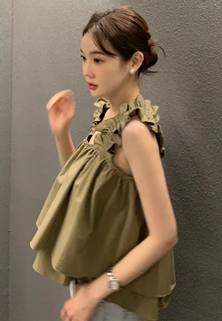 French style ruffled camisole top CA24092711W