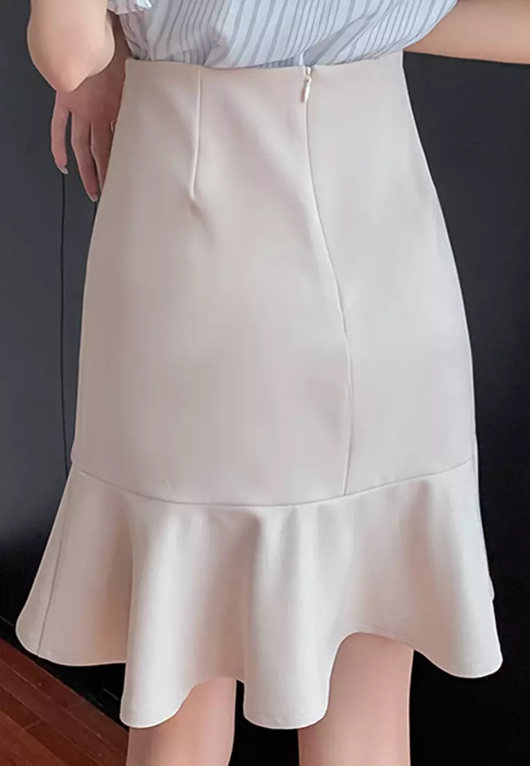 Temperament High Waist Pack Hip Ruffle Skirt A22022521BK