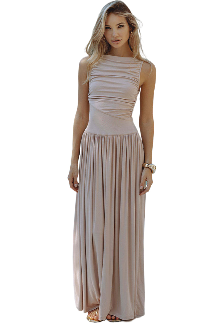 New sexy sleeveless slim fit waist solid color dress CA25042271BW