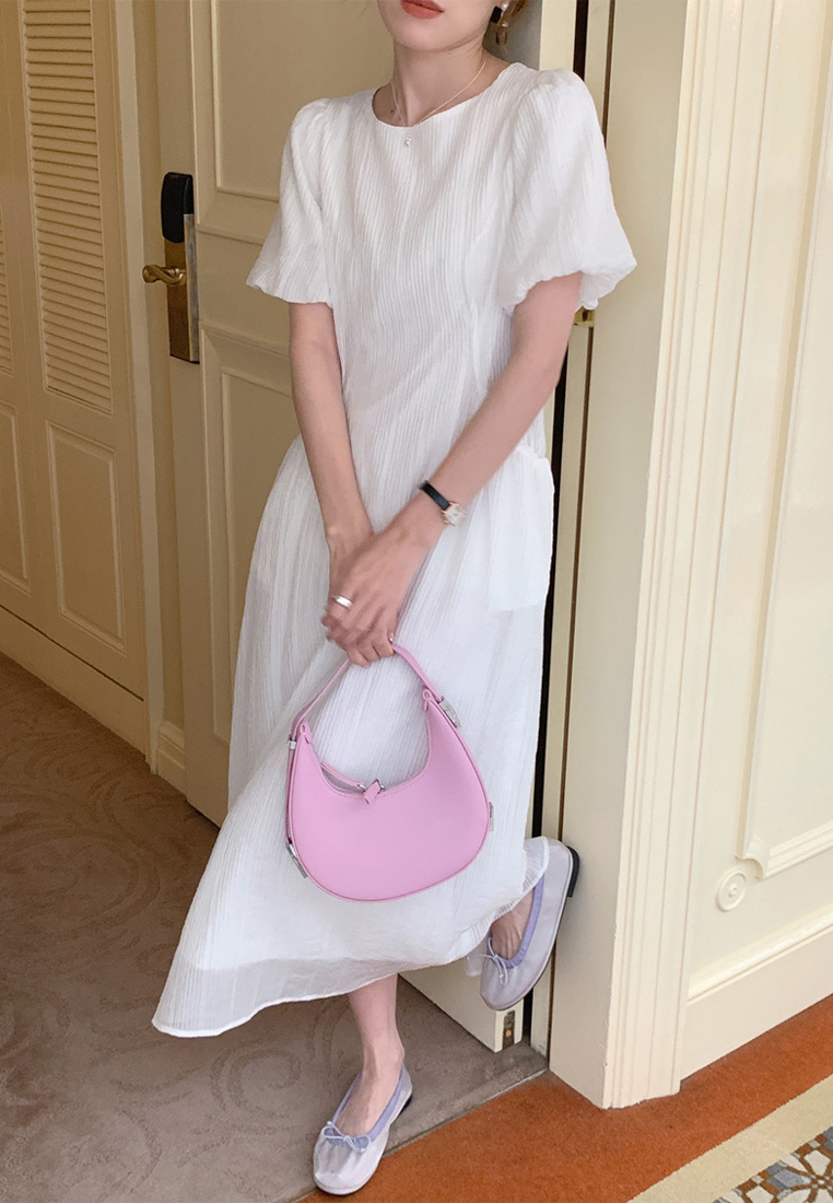 2024 French Solid Color Temperament Waistband Dress CA24041071GY