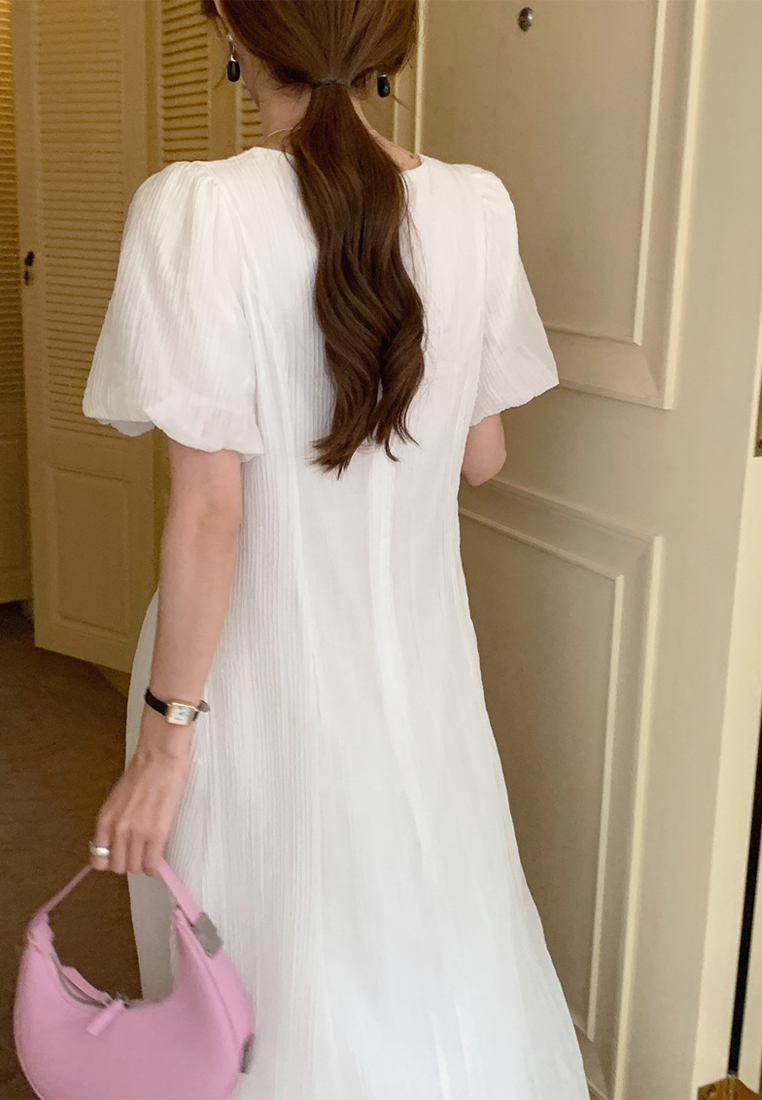 2024 French Solid Color Temperament Waistband Dress CA24041071GY