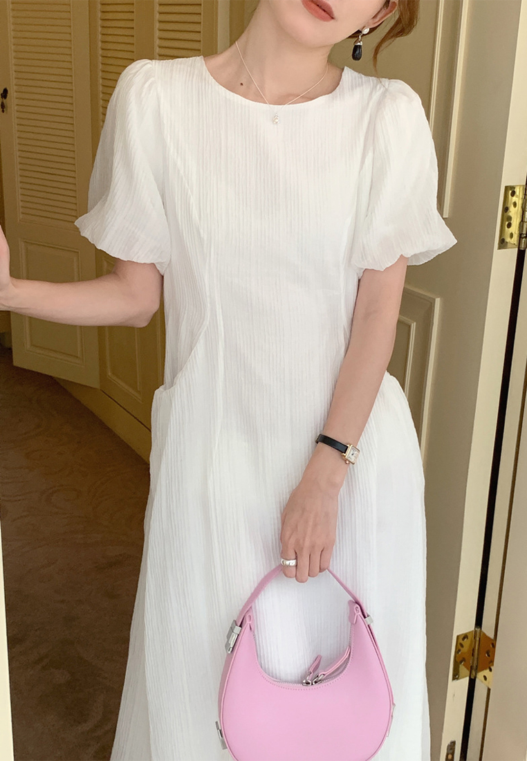 2024 French Solid Color Temperament Waistband Dress CA24041071GY