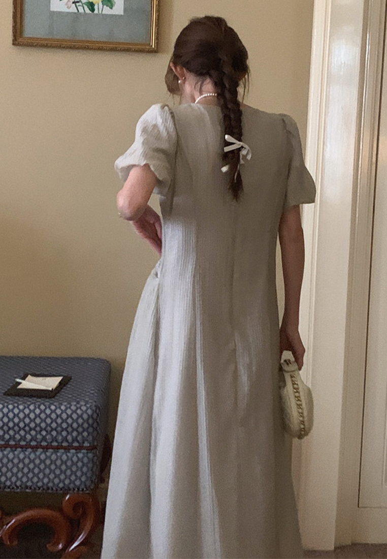 2024 French Solid Color Temperament Waistband Dress CA24041071GY