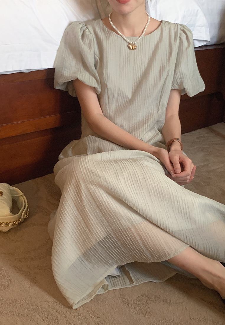 2024 French Solid Color Temperament Waistband Dress CA24041071GY