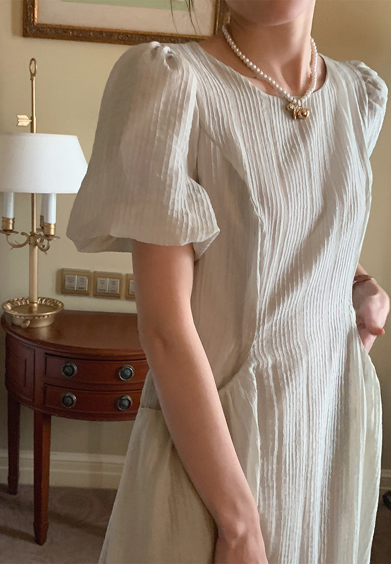 2024 French Solid Color Temperament Waistband Dress CA24041071GY