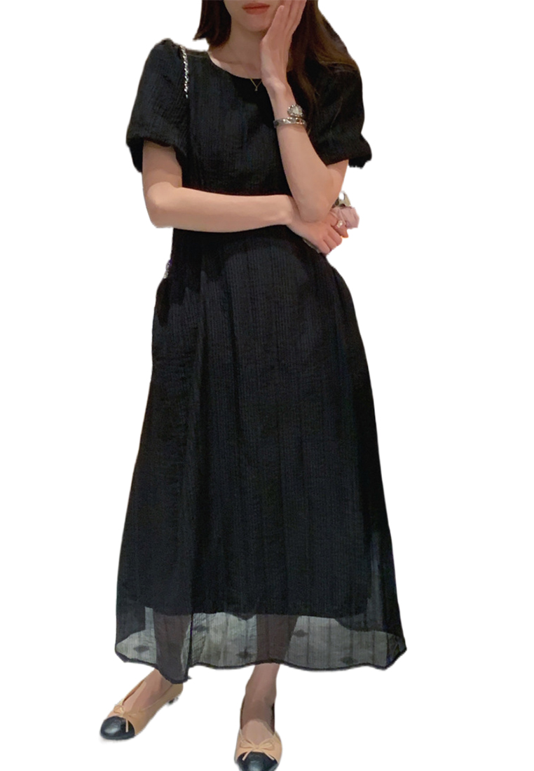 2024 French Solid Color Temperament Waistband Dress CA24041071GY