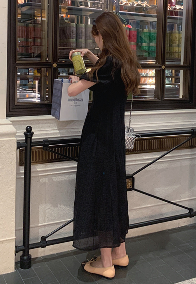 2024 French Solid Color Temperament Waistband Dress CA24041071GY