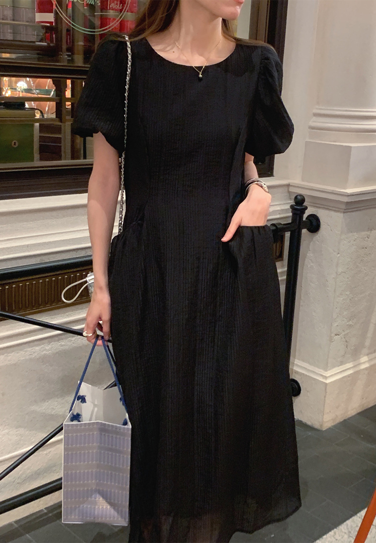 2024 French Solid Color Temperament Waistband Dress CA24041071GY