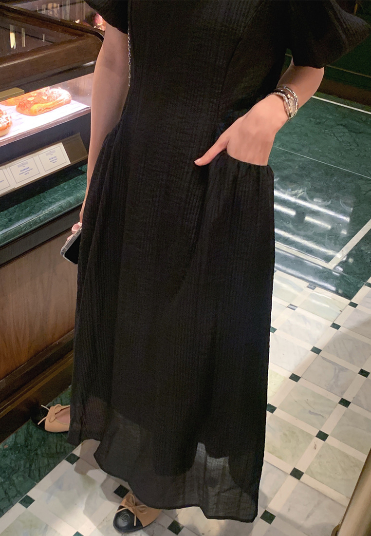 2024 French Solid Color Temperament Waistband Dress CA24041071GY