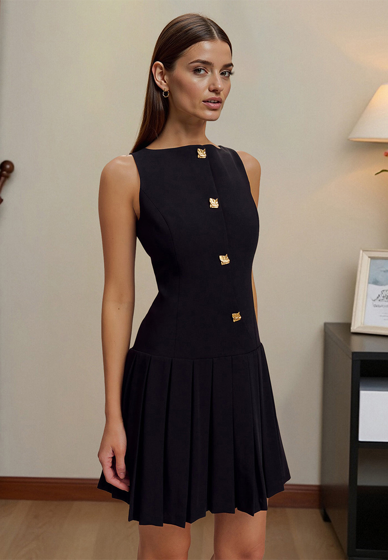 Simple European and American solid color sleeveless short dress CA225042272BK