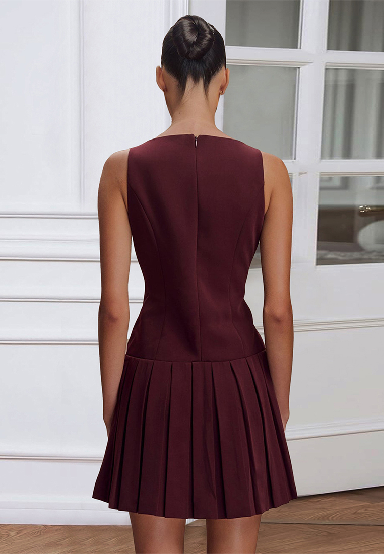 Simple European and American solid color sleeveless short dress CA225042272BK