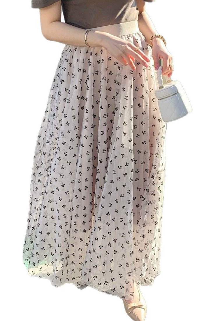 Spring printed high waist mesh long skirt CA25021333BK