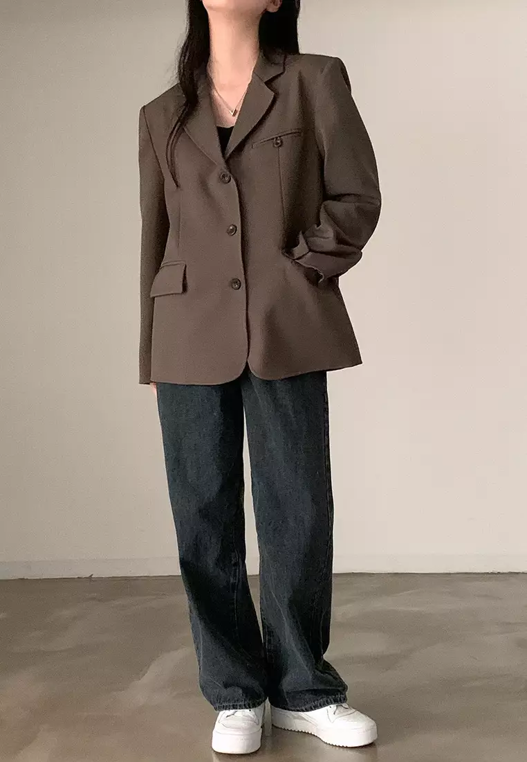 Korean style fashionable single breasted suit jacket CA24092738GY