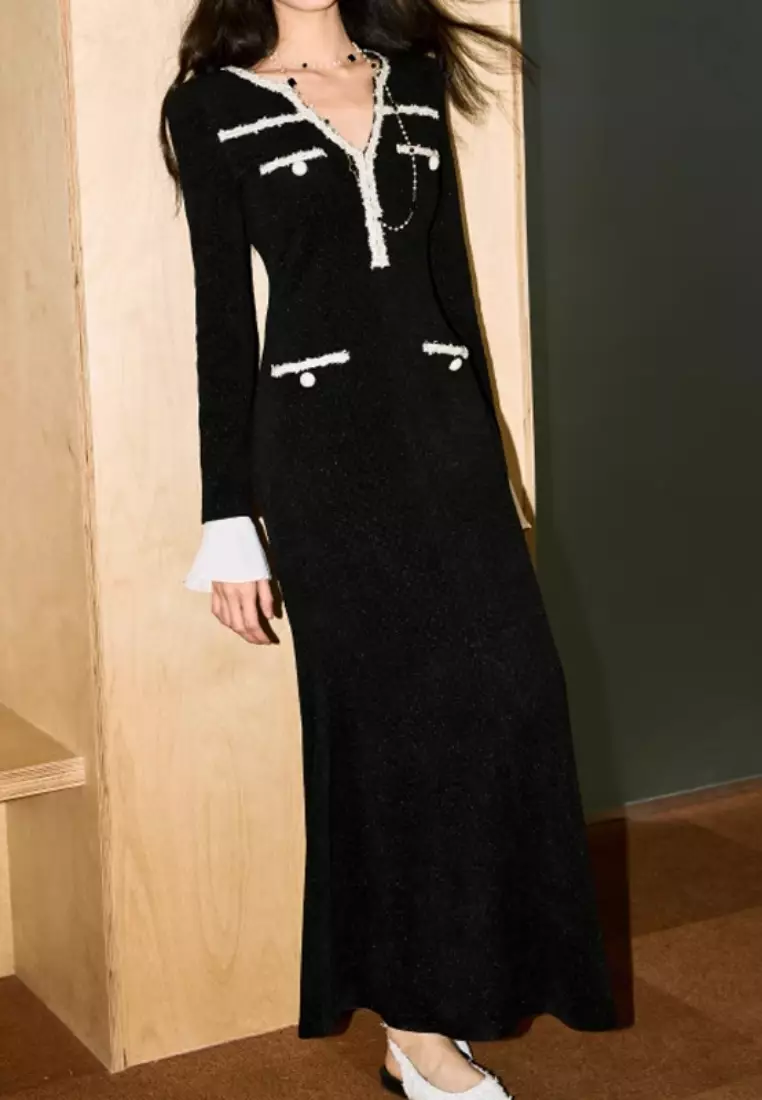 New elegant fishtail v-neck long-sleeved dress K103106