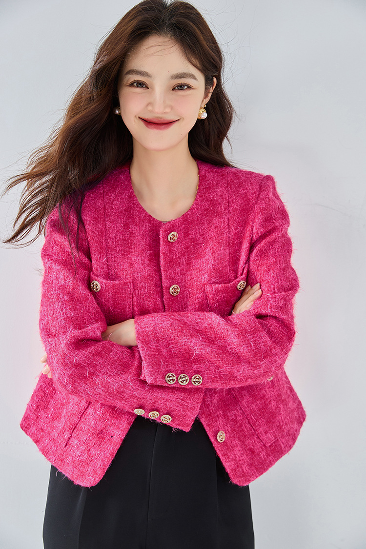 Small round collar wool knitted short coat CA25010705PI